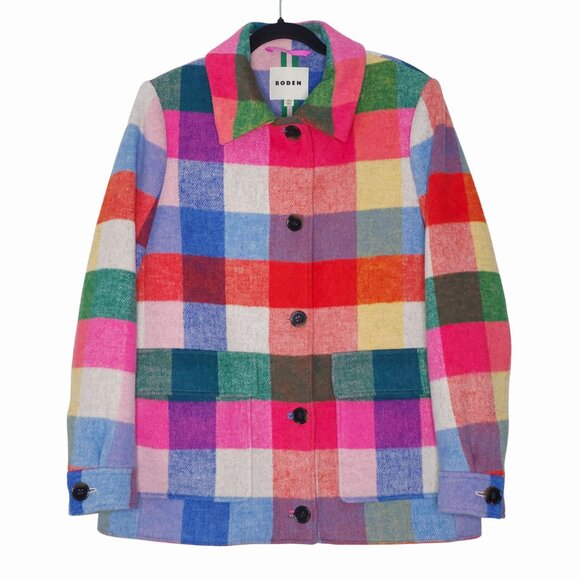 Boden Check Multicolored Wool Peacoat Jacket Size 10 - Picture 4 of 13
